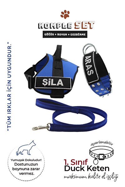 MgTasma Kişiye Özel, İsimli K9 Tasma Seti , Boyun Tasması, Göğüs Tasması, Gezdirme Ipi