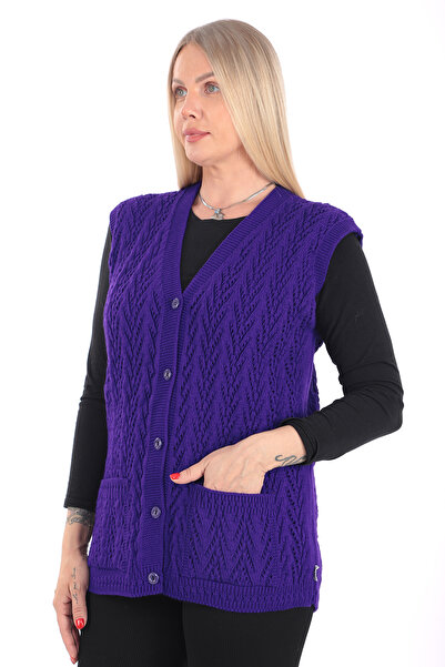 İKSUN V-подібний трикотажний жилет для мам - з товстої вовни, з ґудзиками та кишенями