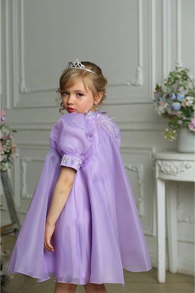 PİXİNADELUXE Stone Detailed Tasseled Short Children's Dress - Sleeve and Collar