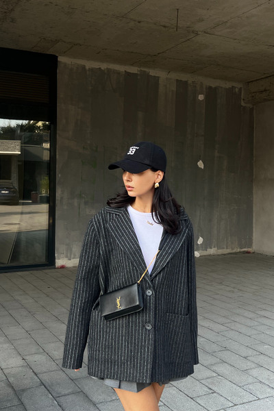 Seda Yalçın Atelier Каше Блейзер - Антрацитовий смугастий дизайн піджак