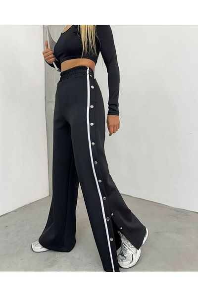 AFROGİYİM Pantaloni de trening pentru femei din țesătură Skuba - picior spaniol, cu capse