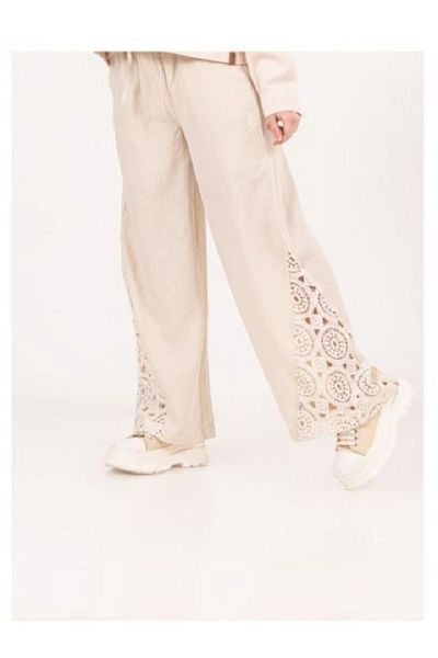 LOCO LOCO Girl's Linen Suit with Lace Garnish