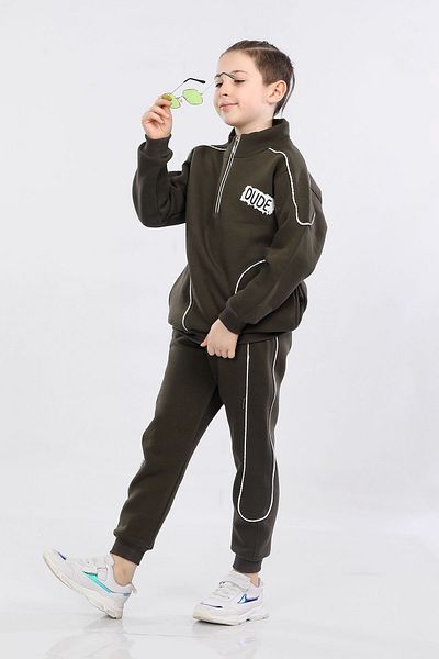 MORNIO Σετ χειμερινής φόρμας για αγόρια - Three Thread Ribbon, Khaki Mrn51205