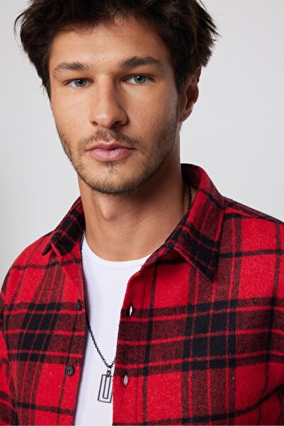 Tudors Erkek Slim Fit Dar Kesim Uzun Kollu Kareli Kışlık Oduncu Gömlek