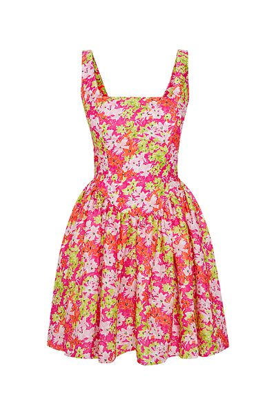 Quzu Rochie mini cu bretele fucsia cu modele florale