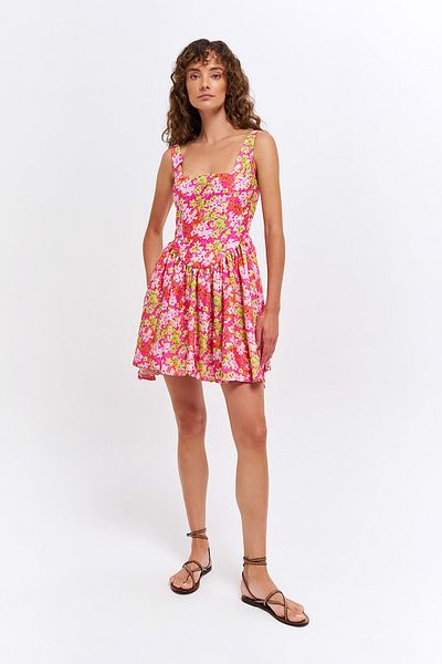 Quzu Rochie mini cu bretele fucsia cu modele florale