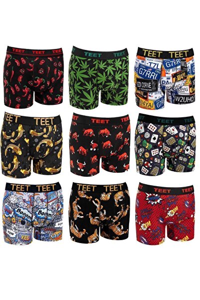 TEET Ανδρικό Boxer Premium Σετ 9 Δώρο με μοτίβο από βαμβακερό Lycra