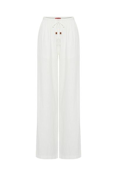 Quzu Linen Palazzo Trousers - Elastic Waist Tie, Natural
