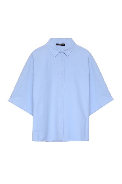 Quzu Blue Oversize Short Sleeve Shirt