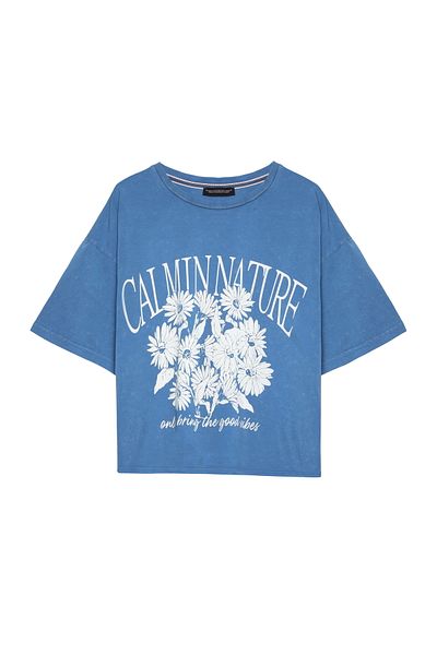 Quzu Tricou cu text cu model margarete albastre