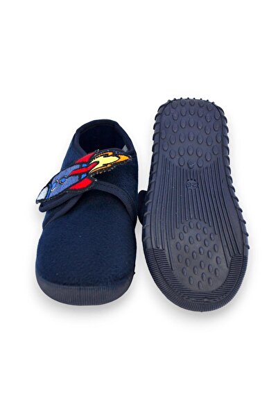 First Step Pantofi pentru băiat bleumarin - brodat cu rachetă, velcro - F-740