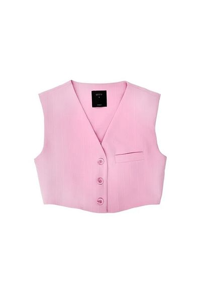 Quzu Pink Striped Vest and Jacket Set