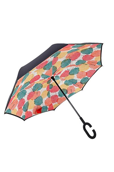 Aksesuar Kadın Şemsiye Ters Şemsiye Renkli Yaprak