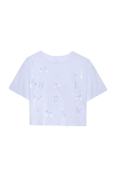 Quzu Tricou crop alb - Detaliu fundă