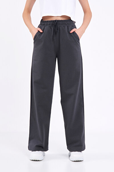 COMEOR Kadın Mevsimlik Salaş Geniş Rahat Paça Yan Cepli Antrasit Eşofman Altı