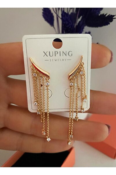 Arescollection vip seri kararmaz xuping zirkon taşlı zincirli küpe
