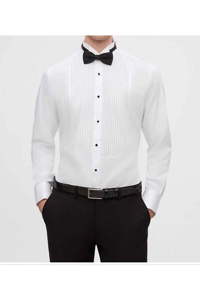 ADVANTE Cămașă albă slim fit - plisată, mâneci din satin, nasturi, guler pentru maestru