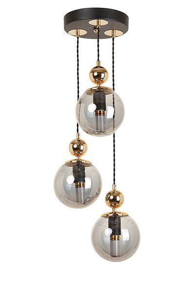 MŞ Aydınlatma Misket 3-Piece Black Gold Smoked Glass Pendant Chandelier