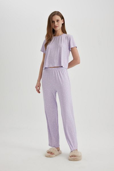 DeFacto Fall In Love Regular Fit Short Sleeve Softshell Pajamas Set B6184ax24sp