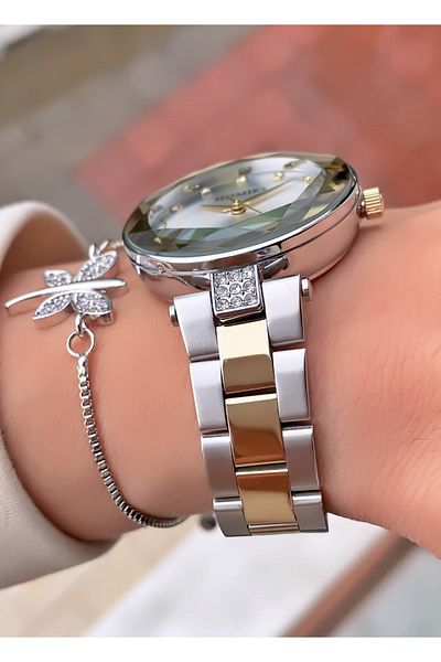 Homies Yellow Silver Colored Waterproof Women's Wristwatch and Bracelet Gift