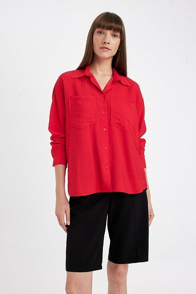 DeFacto Oversize Wide Fit Basic Plain Red Long Sleeve Shirt B0746Ax24Au