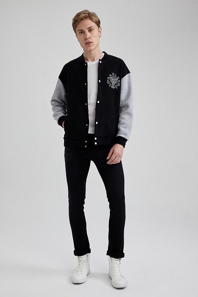 DeFacto Animal Print, Soft Feather, College Collar Bomber Cardigan - Wide Fit B1179Ax23Au