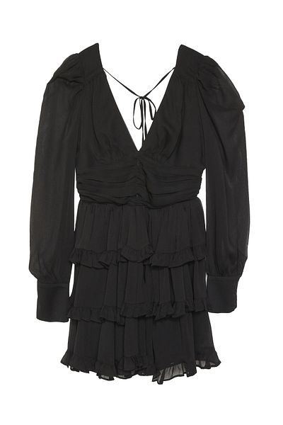 Quzu Rochie mini neagră - Fără spate, mâneci lungi din tul