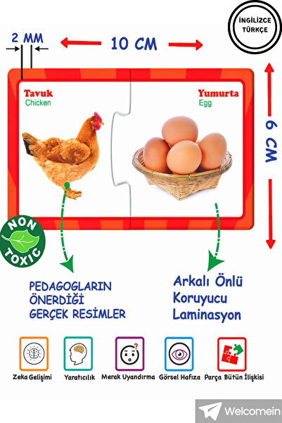welcomein İlişki - Bağlantı Kurma 2-6 Yaş Eğlenceli Bulmacalar Puzzle Eşleştirme Zeka Kartları 60 Parça