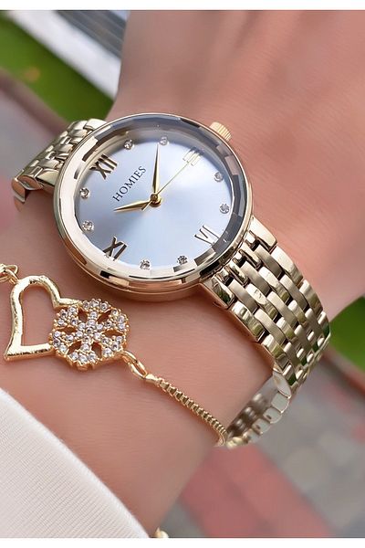 Homies Brand Gold Color Waterproof Women's Wristwatch - With Bracelet Gift