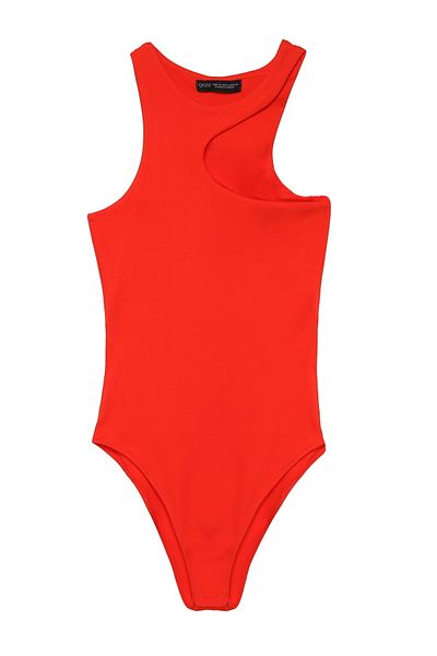 Quzu Orange Bodysuit - Decollete Detailed