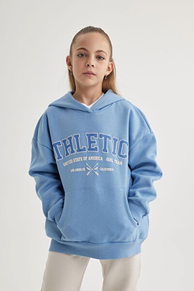 DeFacto Dievčenská mäkká chlpatá oversize mikina s kapucňou – potlač B4678a823wn