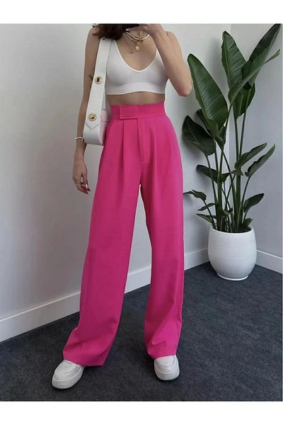 BILDEŞA High Waist Women's Palazzo Trousers - Velcro Waist Design