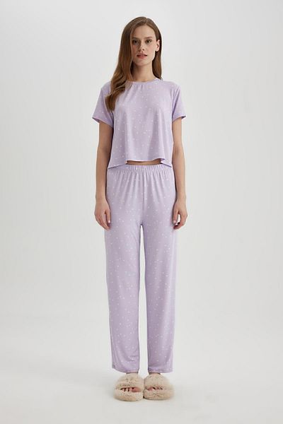 DeFacto Fall In Love Regular Fit Short Sleeve Softshell Pajamas Set B6184ax24sp