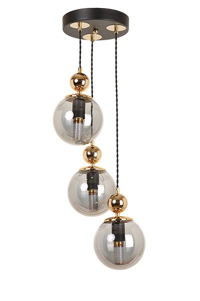 MŞ Aydınlatma Misket 3-Piece Black Gold Smoked Glass Pendant Chandelier