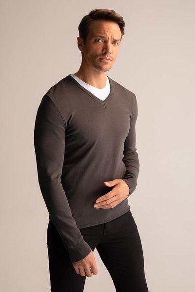 DeFacto V-Neck Premium Knitwear Sweater - Regular Fit Y0799Az22Au