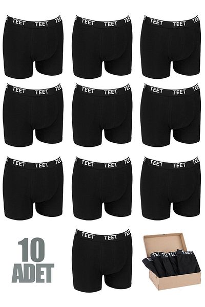 TEET Ανδρικό Boxer Premium Σετ 10 Βαμβακερό Lycra μονόχρωμο πλήρες καλούπι