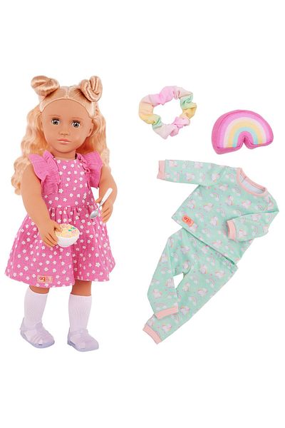Our Generation Gillian Activity Doll with Pink Dress and Rainbow Pajama Outfits