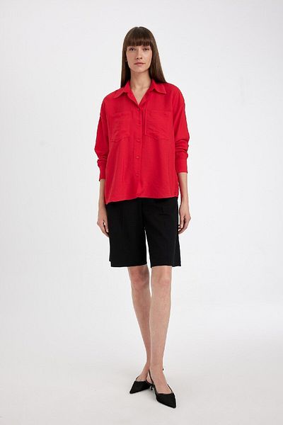DeFacto Oversize Wide Fit Basic Plain Red Long Sleeve Shirt B0746Ax24Au