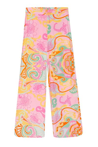 Quzu Pink Colored Patterned Wide Leg Trousers