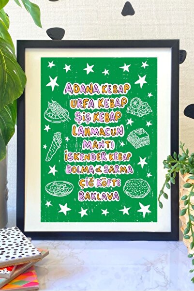 Hello Melody Design Baskı Koleksiyonundan "KEBAP" Baskısı - Siyah Çerçeveli