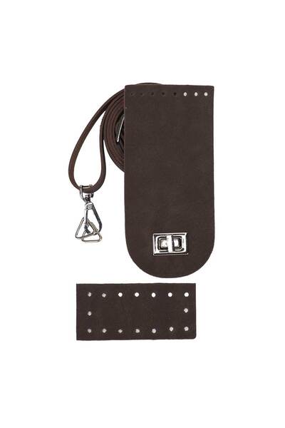 Ritzz 9CM Tabanlı Çanta Kapak Seti Suni Deri - Gümüş Aparat - Koyu Kahve