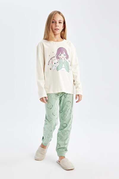 DeFacto Dívčí pyžamová souprava s dlouhým rukávem D6317a8ns