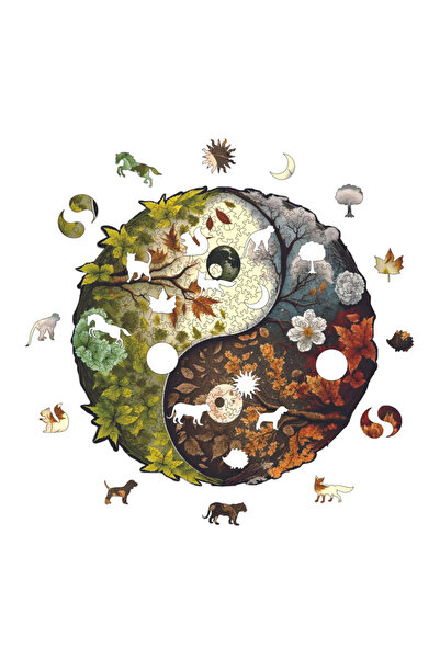 WoodSpan 4 Season Yin Yang - Özel Figürlü 4 Mevsim Ahşap Yapboz - Konsept Tas...