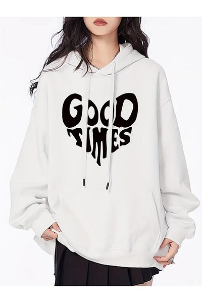 PALPİTO Γυναικεία κουκούλα με στάμπα White Good Times - Φούτερ με κουκούλα 3 νημάτων
