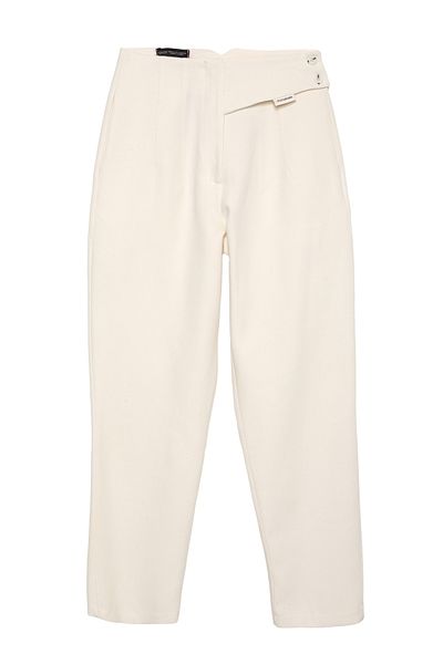 Quzu Natural Collared Trousers with High Waist and Label Detail