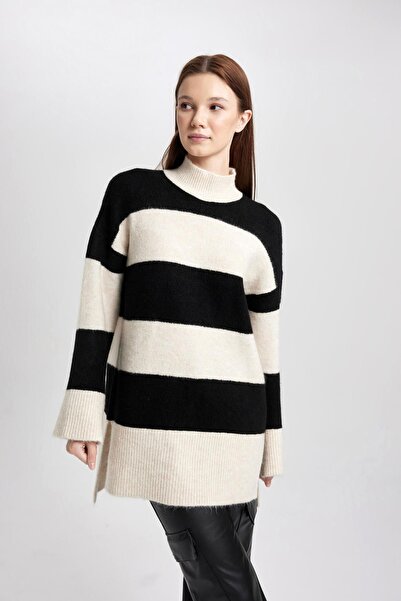 DeFacto Csíkos garbós pulóver tunika - B4283ax23wn