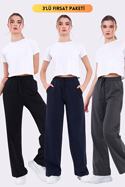 COMEOR Siyah-Lacivert-Antrasit Mevsimlik Salaş Geniş Rahat Paça Yandan Cepli ...