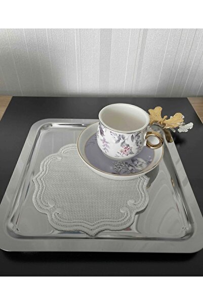 NURHAN HOME COLLECTION 6 Adet Curly Modeli Ekru Renk Nakışlı Kahve Yanı Kokteyl Sunum Peçete