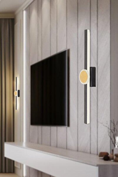 Apliqa Disk Siyah Gold 26 Watt Modern Tasarım Banyo Koridor Ledli Salon Aplik