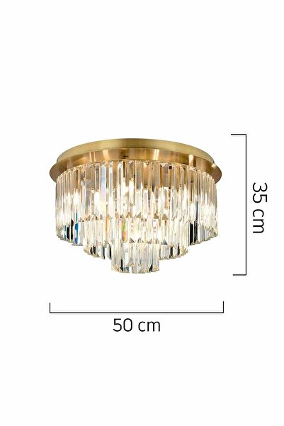 Apliqa Nilüfer Yuvarlak Eskitme 3 Parça Kristalli Taşlı Modern Tasarım Kristal Salon Avize-Aplik Seti